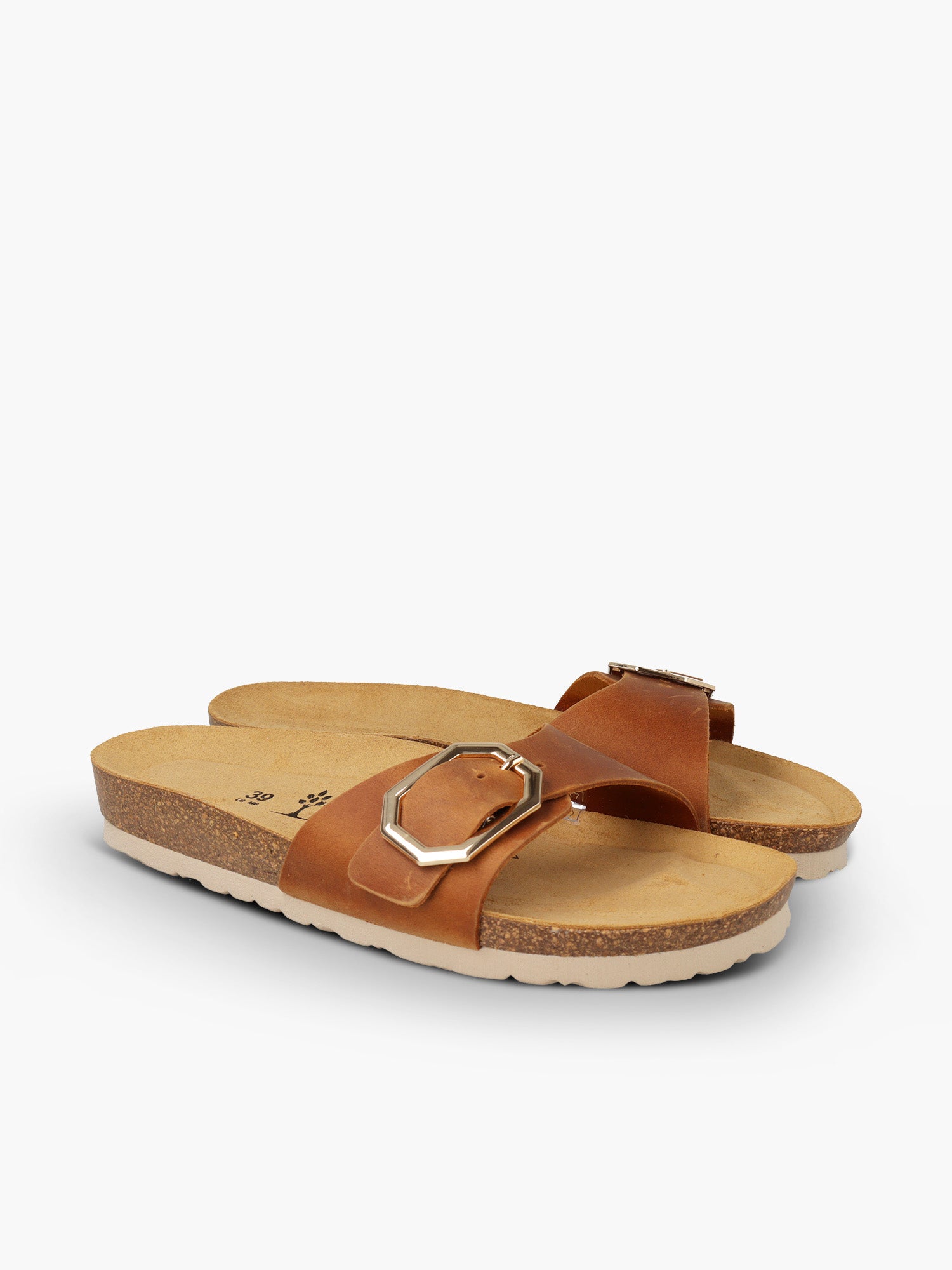 Natuned CH33 mule donna dettaglio fibbia ottagonale dorata pelle nabuk