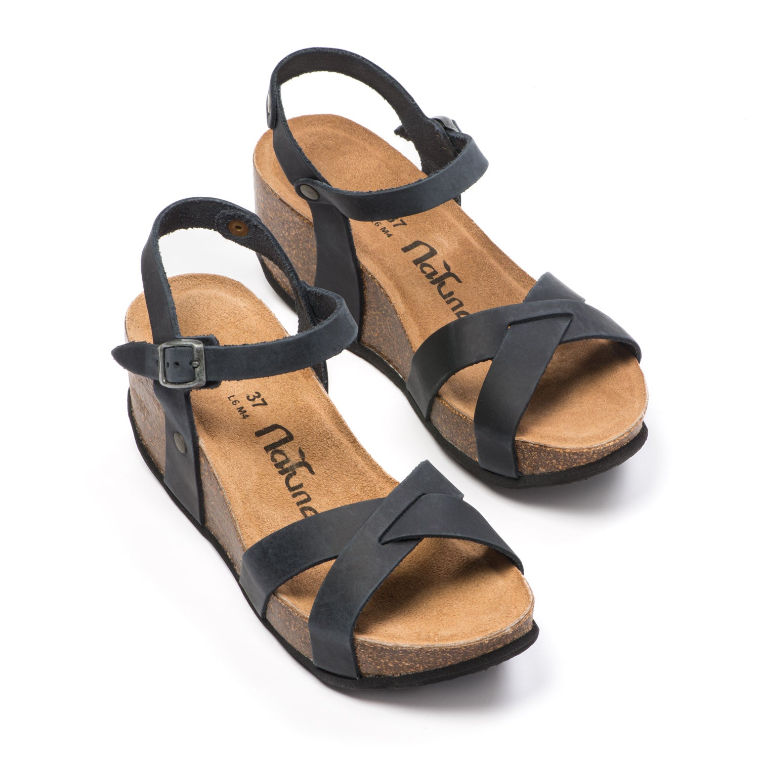 Natuned CH21 - Sandalo con Cinturini Incrociati e Zeppa Flatform in Pelle Naturale